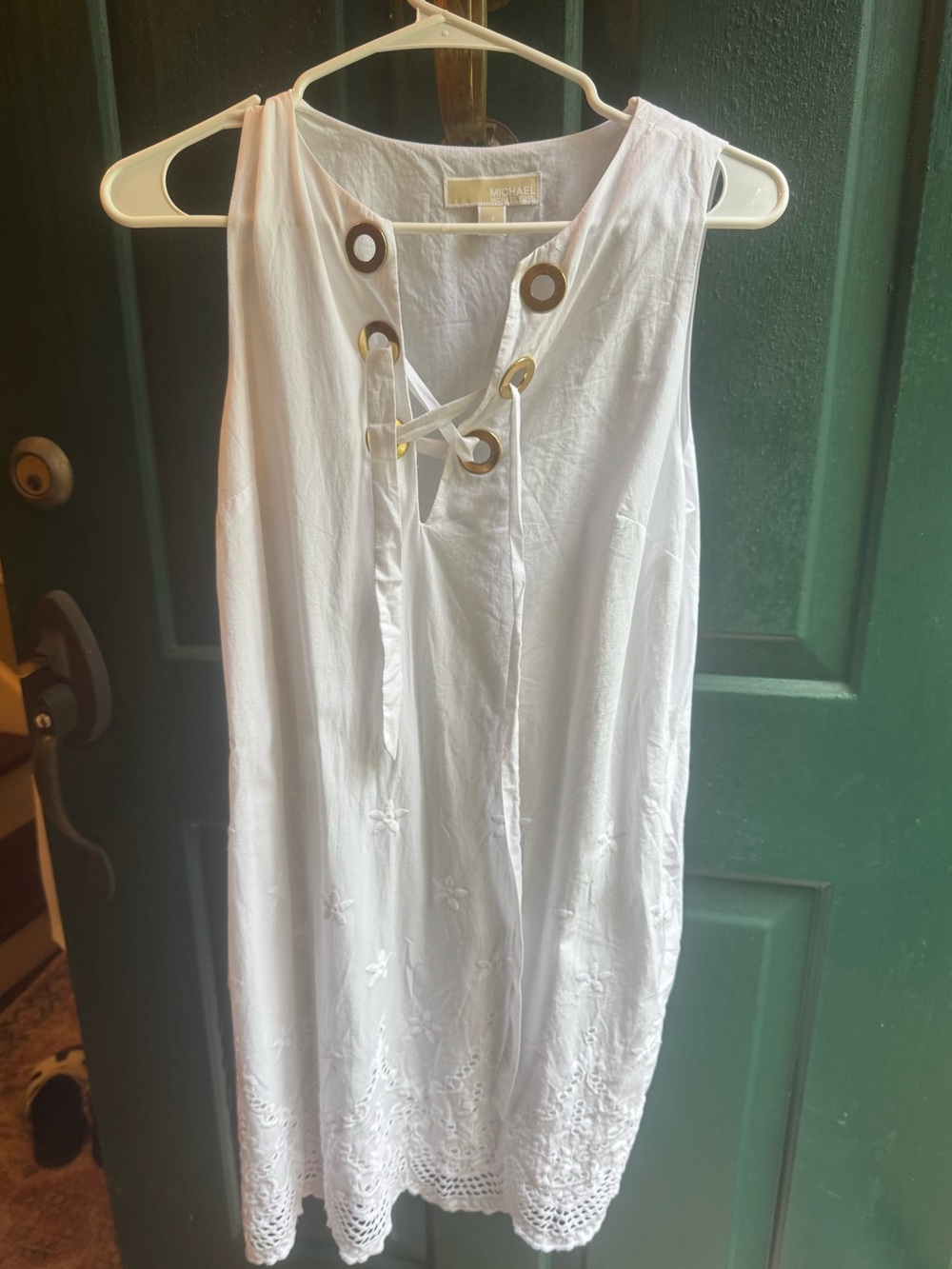Michael Kors White Eyelet Lace lace with Grommet Tie gold hardware